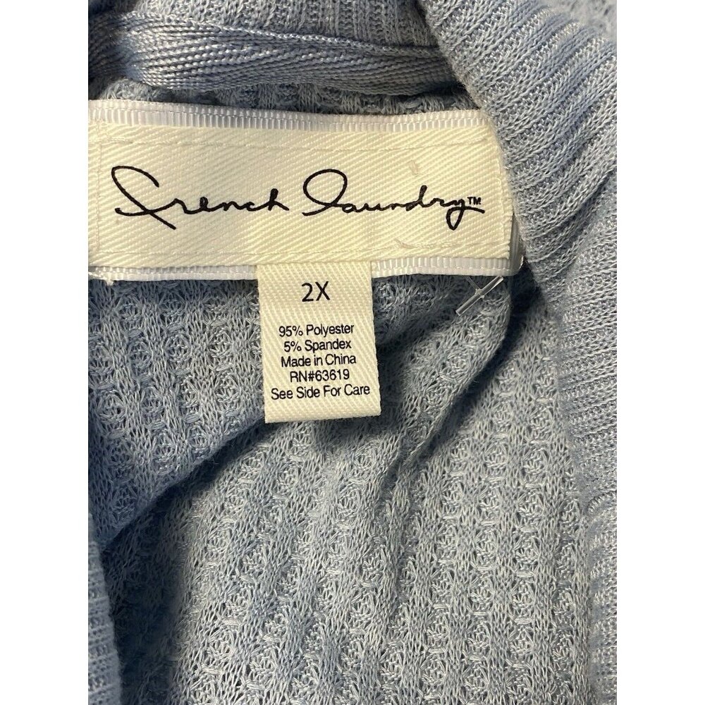 French Laundry Womens Sz 2X Baby Blue Waffle Knit Turtle Neck Snap Details - Picture 4 of 7